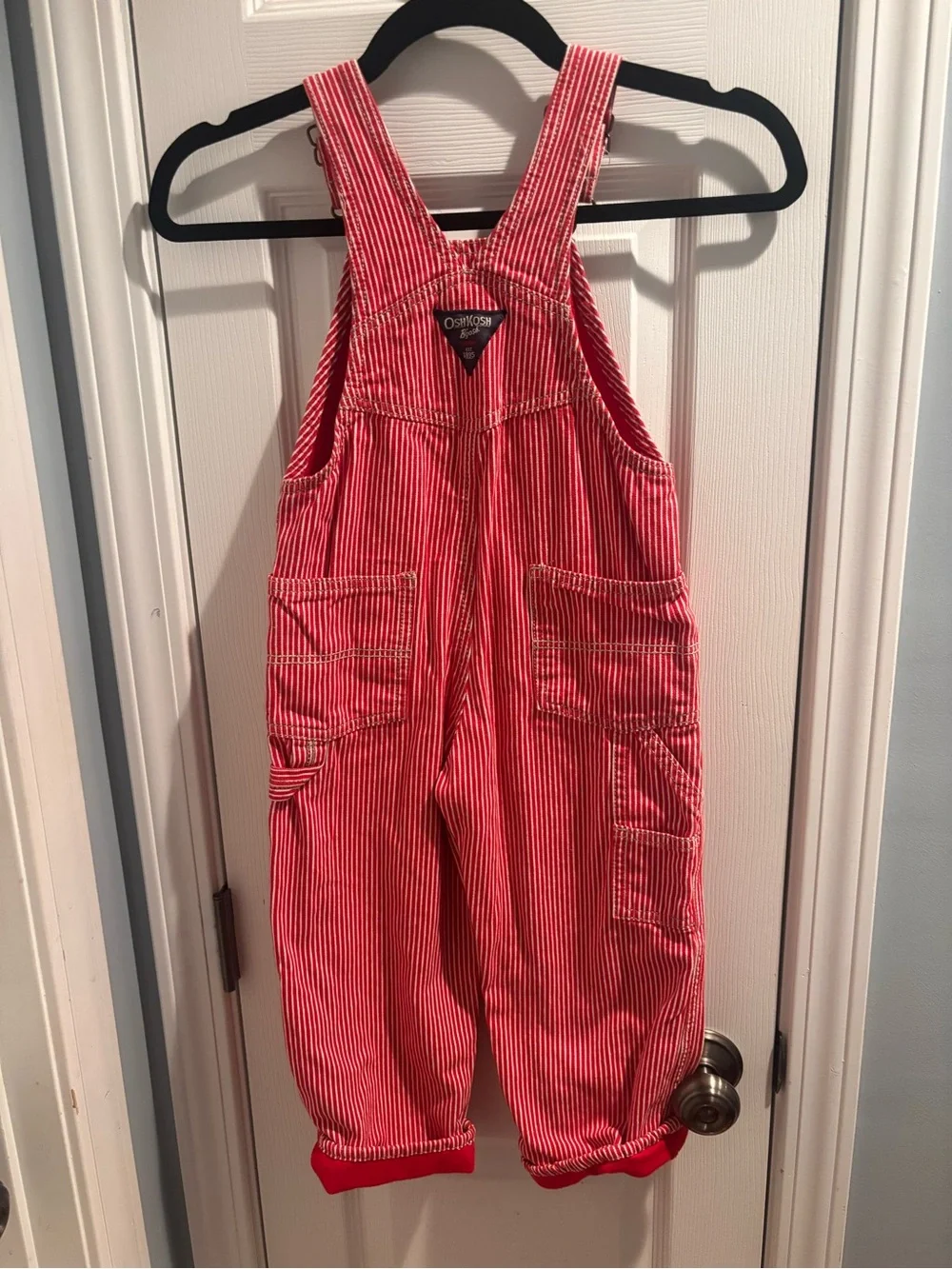 OshKosh B'gosh Red and White Striped Kids Lined Overalls